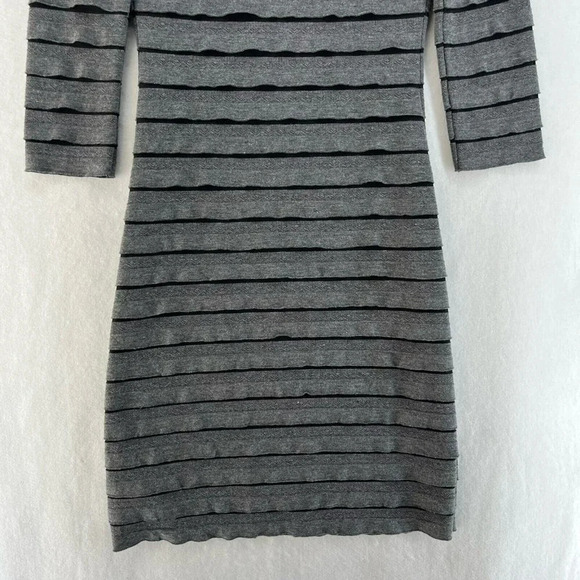 Max Studio Mini Dress Sz M Black Gray Scoop Neck Striped 3/4 Sleeve Stretch - Picture 7 of 10